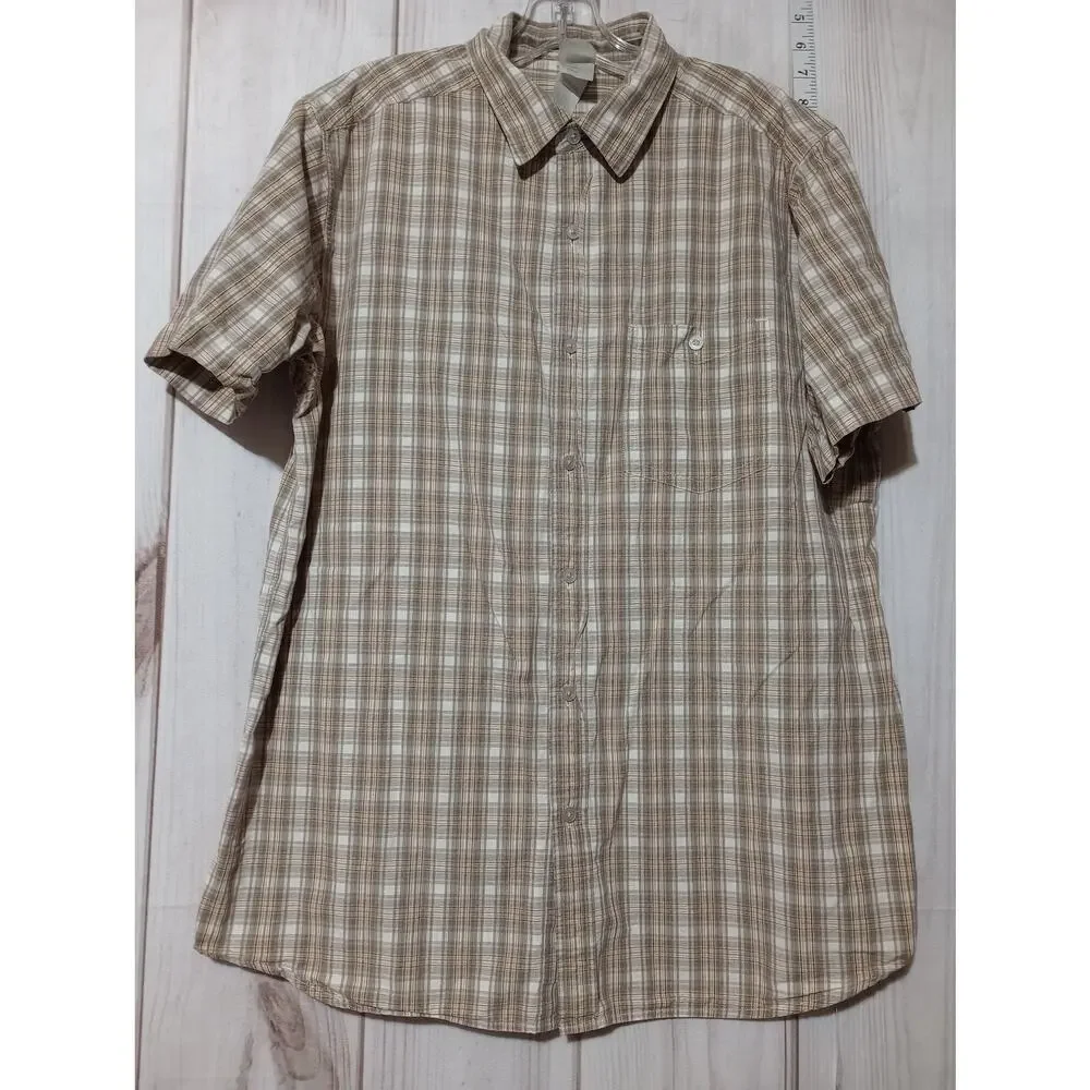 North Face Shirt Mens Large Brown Plaid Short Sleeve Button Up Outdoors Casual